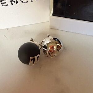 Givenchy 4G Logo Black Sphere Drop Earrings Silver Tone